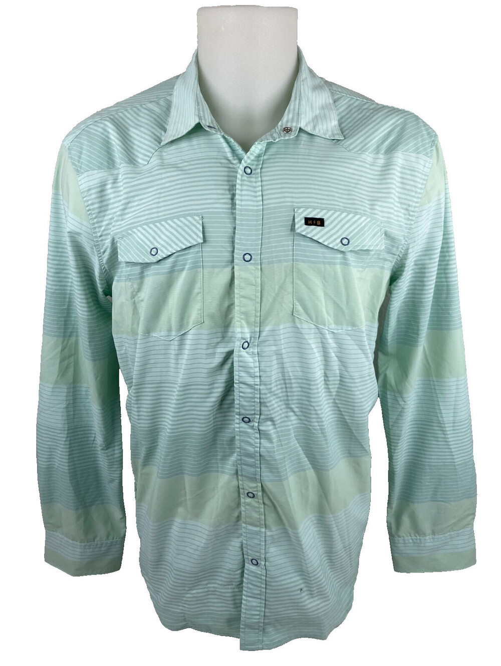 Howler Brothers Men Large Green Snap Front Shirt Stripe Performance Tech